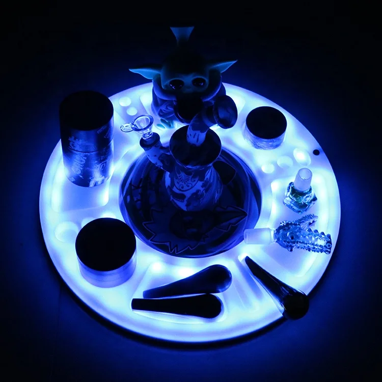 New Design Custom Logo Recharging Rotating Led Serving Tray Multifunction Plastic Spin Rolling Tray With lights