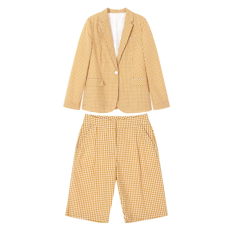 
Guaranteed Quality Unique Yellow Check Wholesale Sweat Womens Suit 