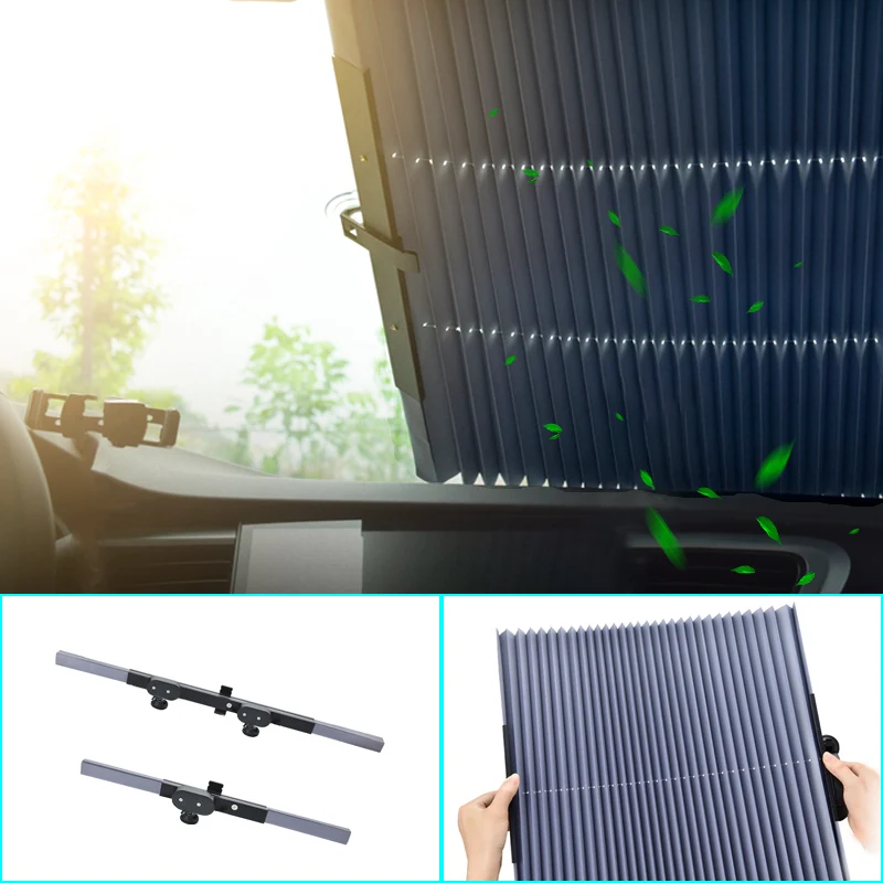 Summer Car Sunshade with UV Protection Retractable Windscreen Curtains for Front/Rear for Summer Use