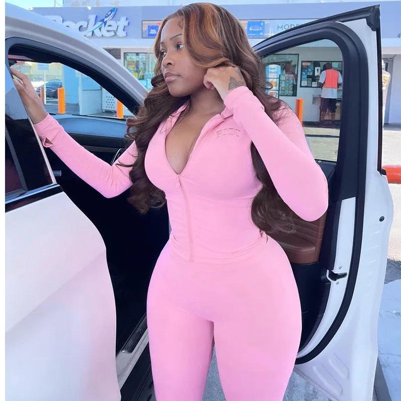 Fall 2021 Top And Pants Women Casual Fashion Long Sleeve Neon Hooded 2 Piece Set Jogger Set Sports Leggings Two piece set