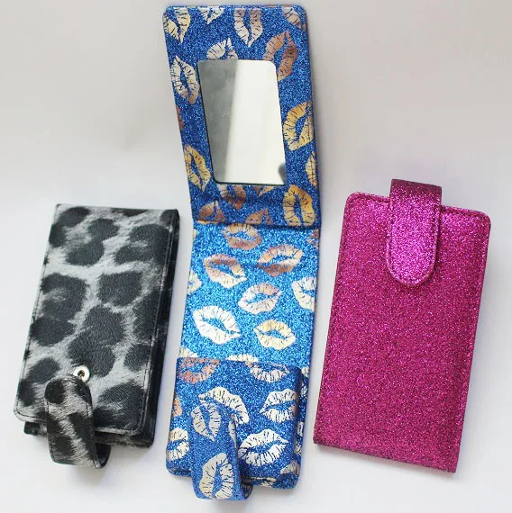 Лидер продаж на Amazon, дизайнерская Миниатюрная косметичка, чехол для губной помады с блестками и узором, производитель, держатель для помады с зеркалом