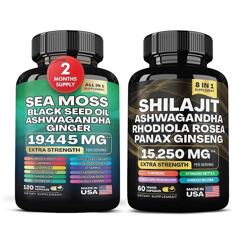 Sea Moss Shilajit Vitamin-Active Capsule 7000mg Sea Moss 4000mg Black Seed Oil 2000mg Ashwagandha 9000mg Ginger Plant Extract