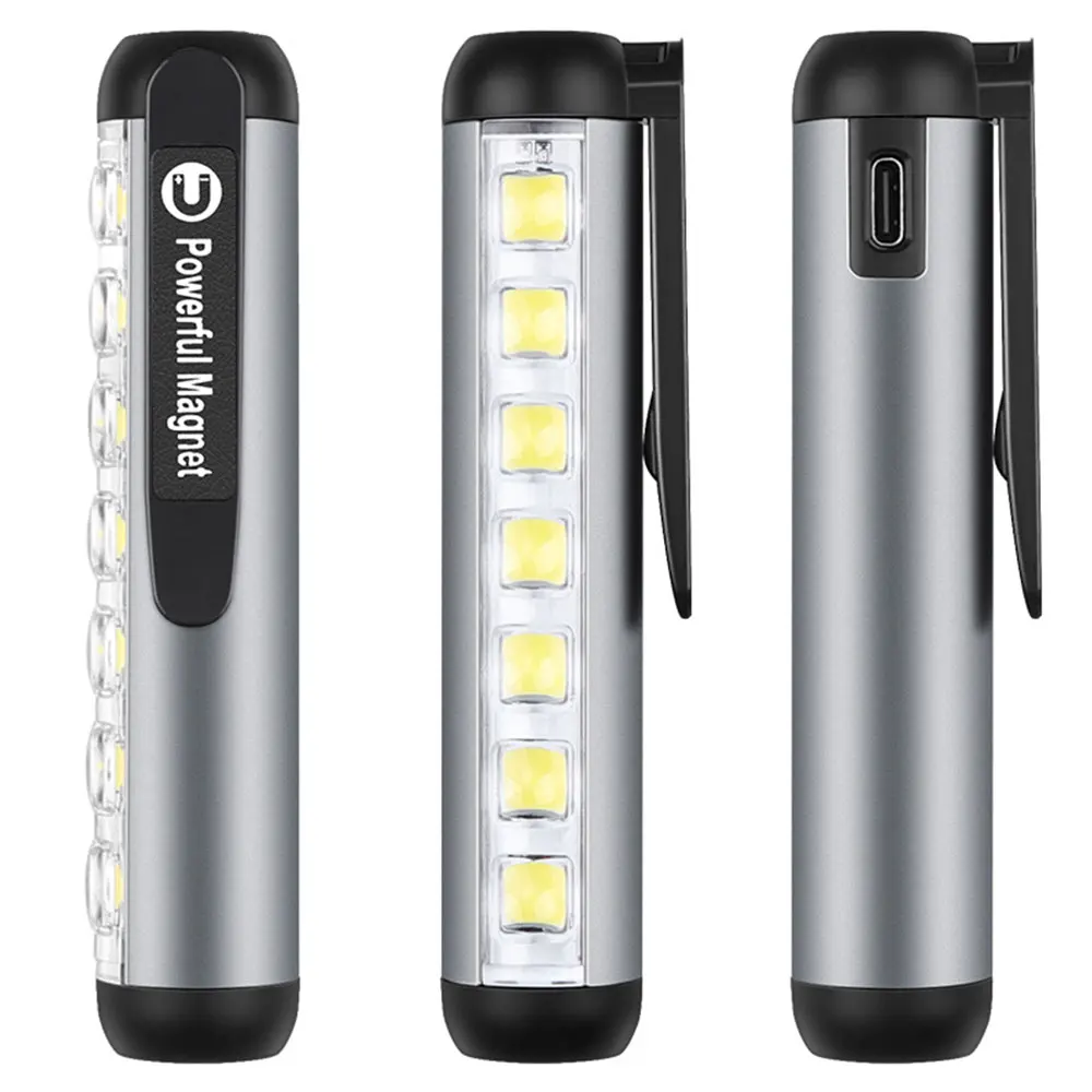 Multifunctional LED portable flashlight, rechargeable mini magnetic pen light with side lights