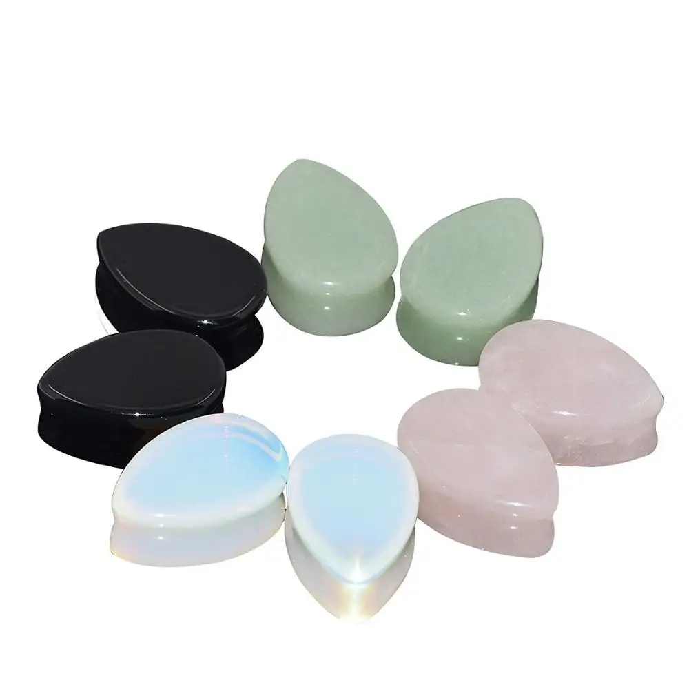 ZESEN Tear Shape Natural Stone Crystal Agate Ear Tunnel Plugs - Tapers Body Piercing Jewelry