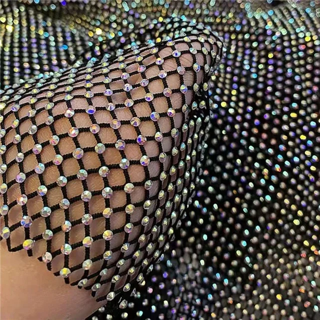 40*30cm,non hot fix rhinestone Mesh Fabric Trimming Stretch Elastic Hotfix Crystal Glass Rhinestone Net Mesh Trim sheet