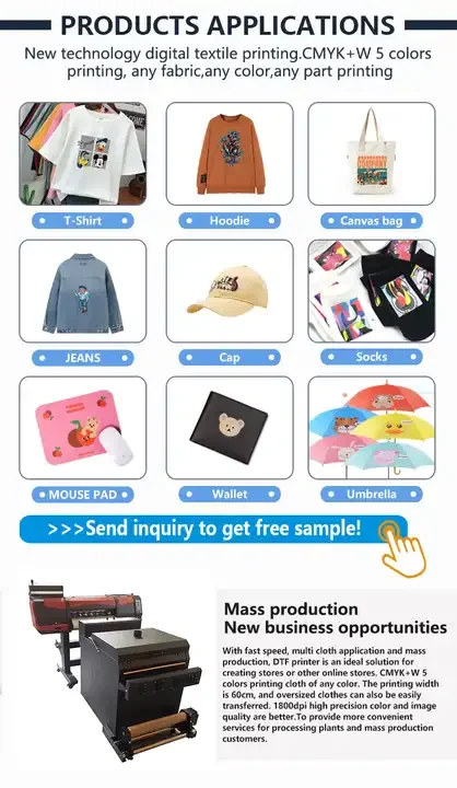 Dual XP600 A1 DTF Printer Direct Transfer Film I3200 60cm DTF Printer With 24 inch dtf Shaking Powder Machine for T-shirt