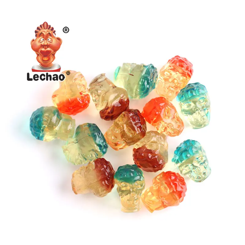 Chinese Sweets Halloween Halal Fruit Flavor Skeleton Gummi Skulls Candy 4D 3D Custom Gummy Candy Bulk Candy