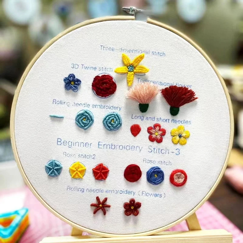 3pcs Embroidery Round Cross Stitch Kit Sewing Craft Kit DIY Embroidery Set for Beginners