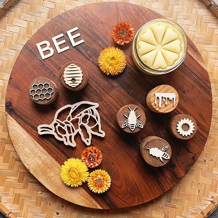 Customize Waldorf Wooden Embossed Patterned Stamp Playdough Toys Handmade Wooden Stamps