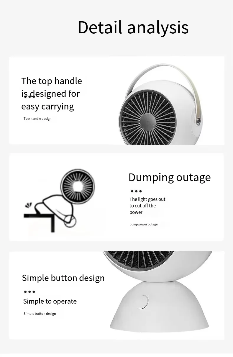 1300W Portable PTC Heaters Electric Small Size Desktop Heater PTC Home Mini Electric Fan Heater Winter Use Household