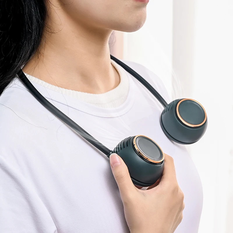 2023 Newest air cooling USB rechargeable fashion soport mini personal portable hanging bladeless 1200mAh battery cooler neck fan