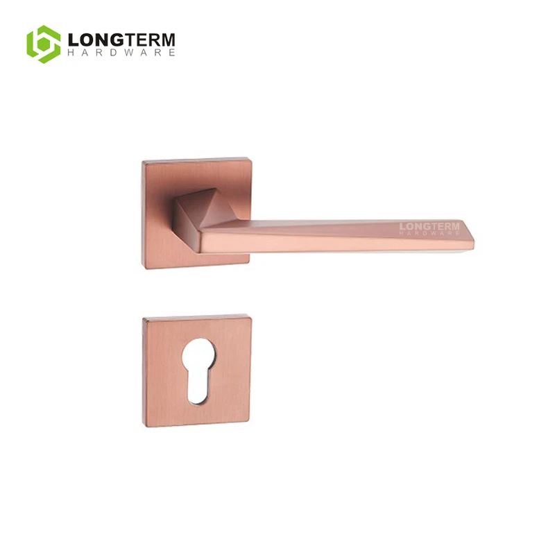 Modern Door Hardware Square Rosette Zinc Alloy Room Black Door Lever Handle Interior Silent Privacy Lock Mortise Door Handle