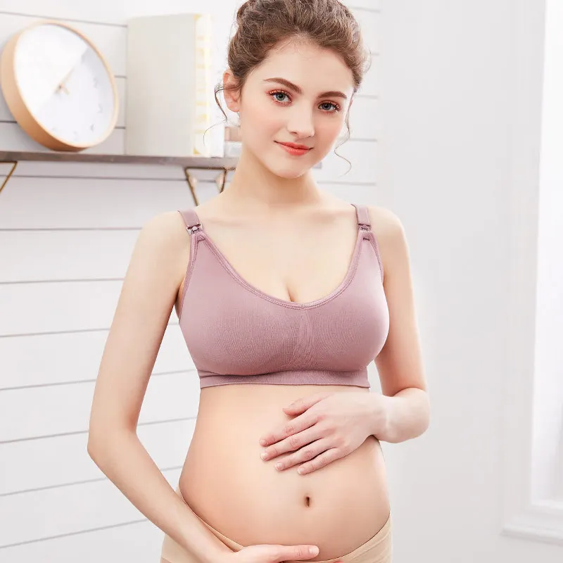Side Closure Lace Seamless Push up Wire Free maternity bra breastfeeding bra Wireless Pregnant baby feeding nursing mother bra