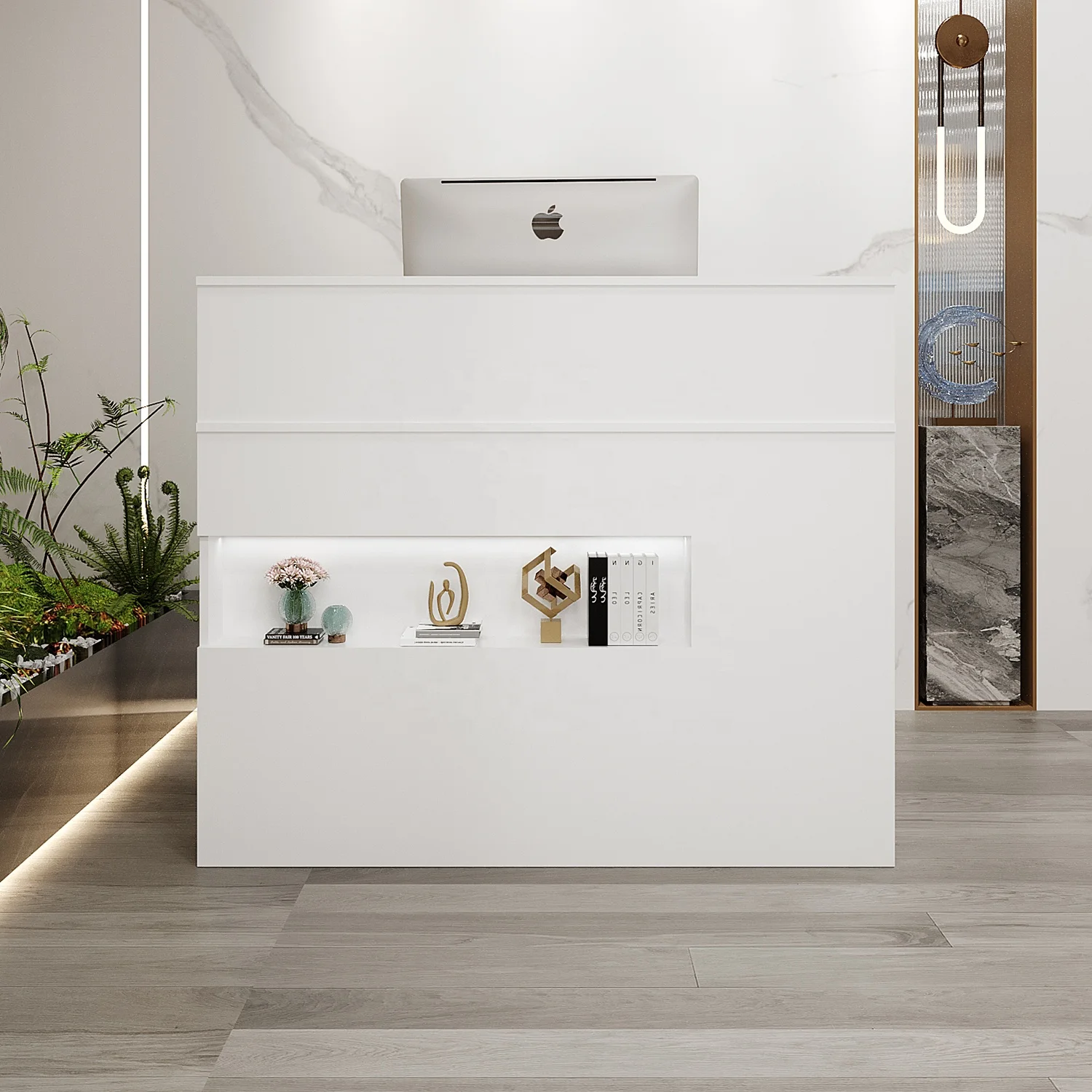 Customize Color Lighted Display Shelf Counter Table Lockable Drawers Reception Desk