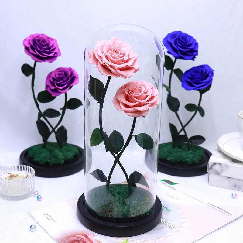 Eternal Rose Preserved Flower Luxury Novelty Gift Valentines Day Real Touch Wholesale Red Preserved Forever Roses in Dome Glass