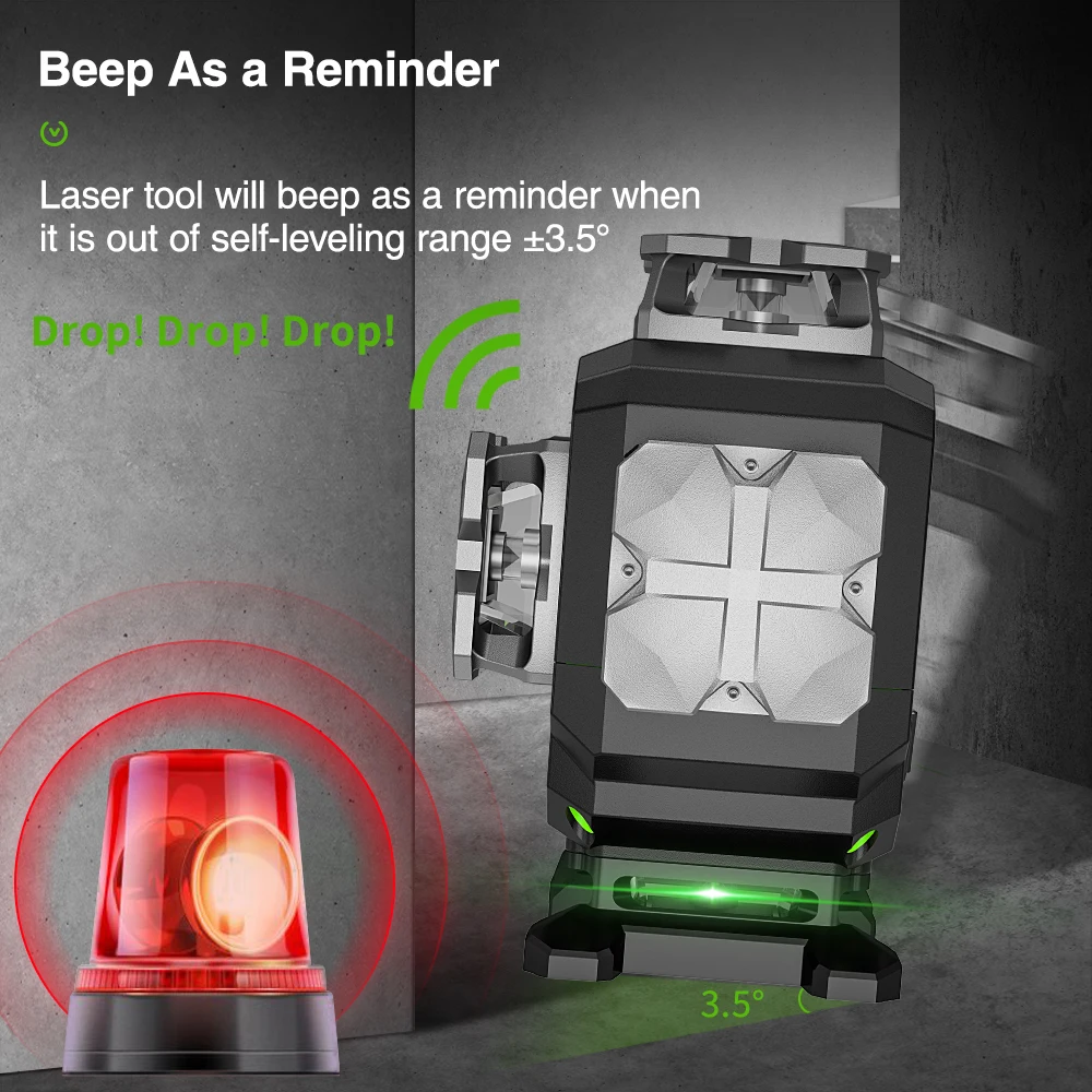 High Visibility Green Laser Levels Package huepar S04CG-5RG Digital Detector with Hard Carry Case