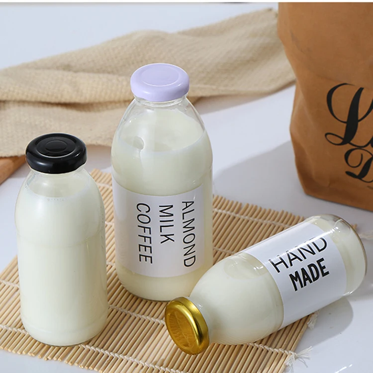 In Stock Empty Round 10oz 12oz 16oz Clear Juice Glass Beverage Bottles Drinking Glass Milk Bottle With Lid and Customized Logo