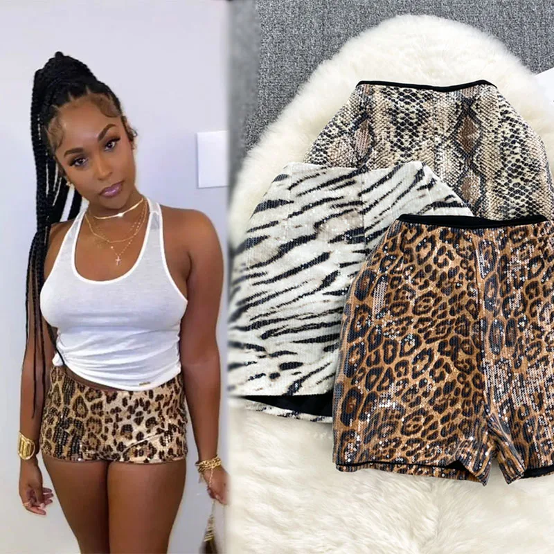Ready to ship new arrivals S-XL 2024 autumn winter leopard sequined shiny shorts