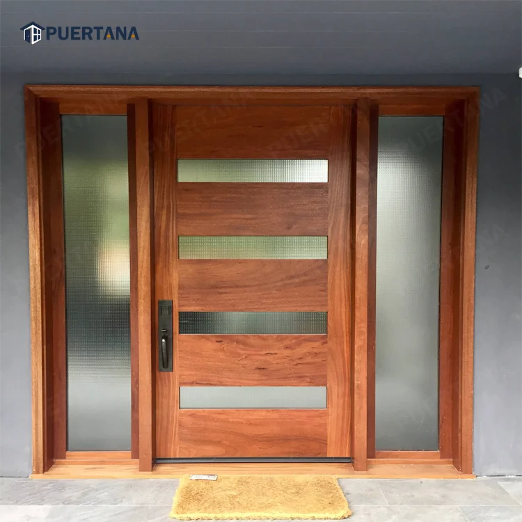 Modern Exterior Double Doors Shaker Style Teak Wood Door