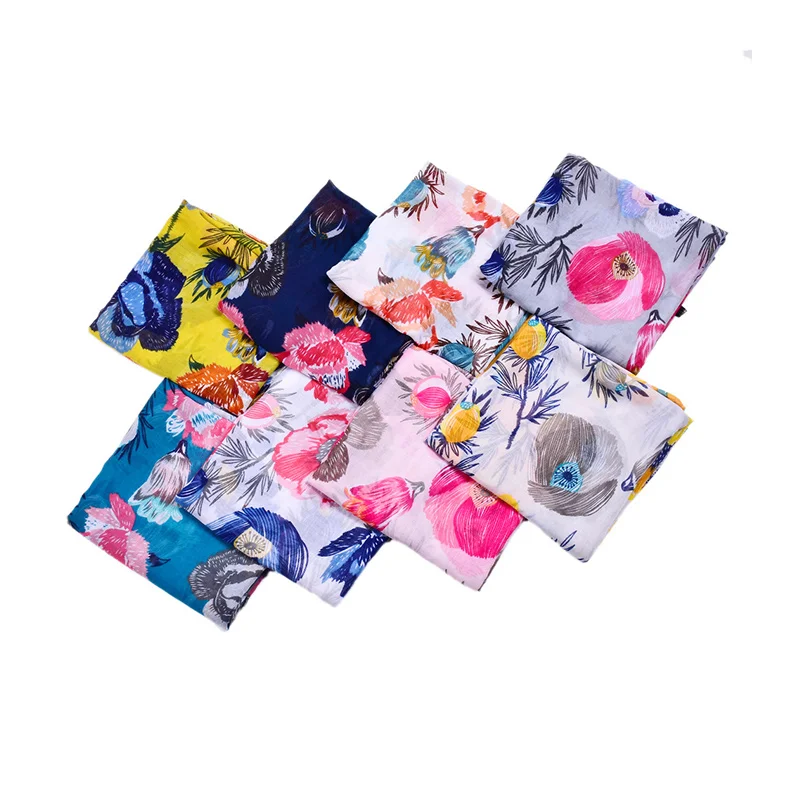 European and American ladies poppy printing encryption Bali yarn long scarf shawl beach towel scarves