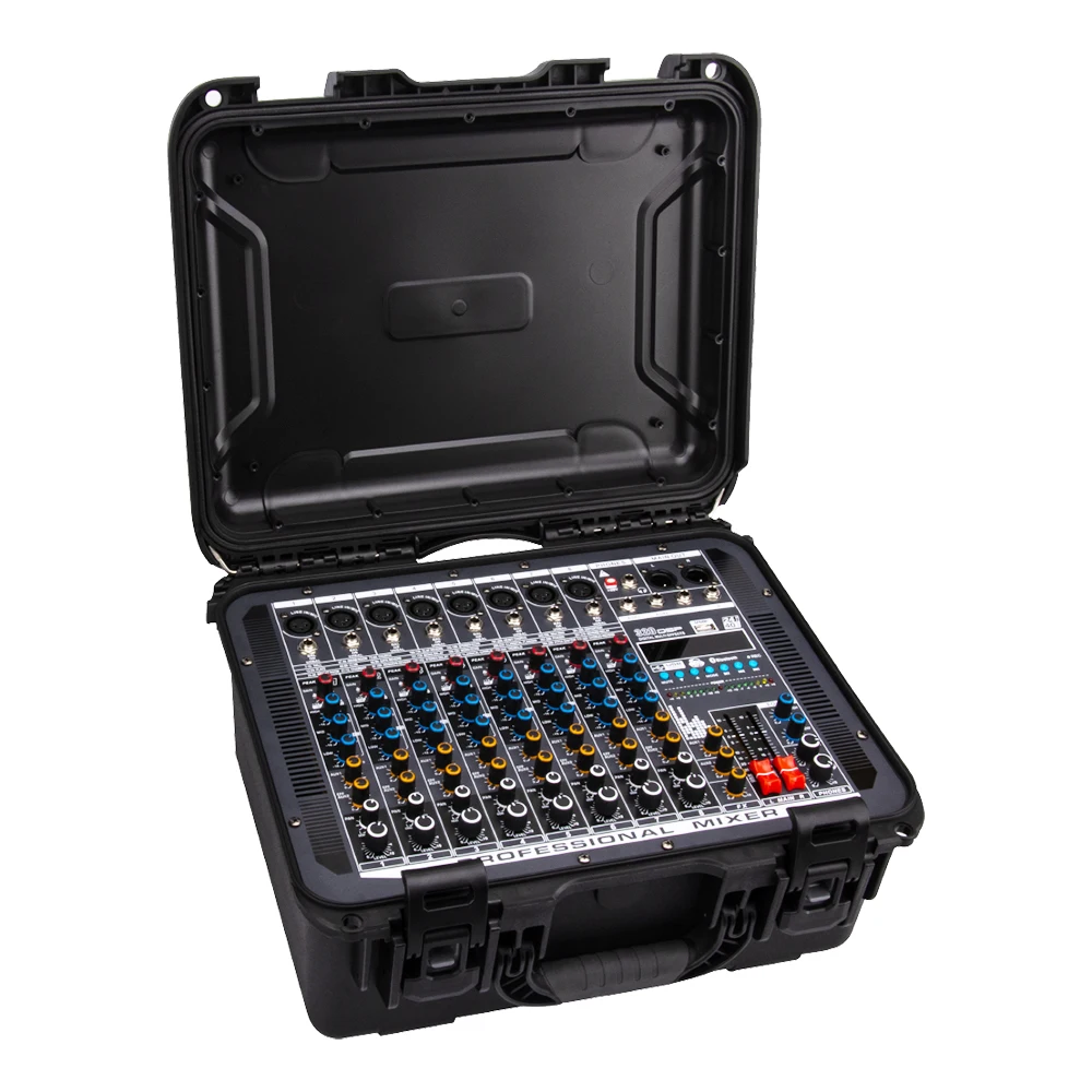 Portable 8 channel usb mixing console with amplifier all-in-one toolbox stage high power 320DSP digital amplifier mixer