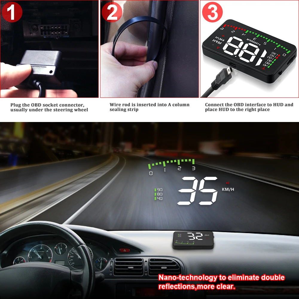 Speeding Alarm Windshield Projector Lcd Speedometer Digital Hud Car Head Up Display Obd Meter For Car