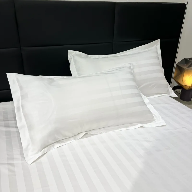 luxury hotel linen supplies Polyester/Cotton size design 5 star bed linen set for white striped hotel bed hotel quality linens