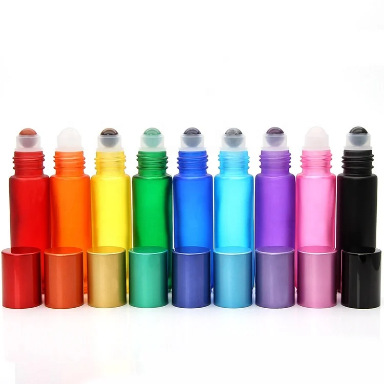 Accept customized printing 10ml amber clear essential oil refillable glass roll on flask plug double ended roller ball bottle