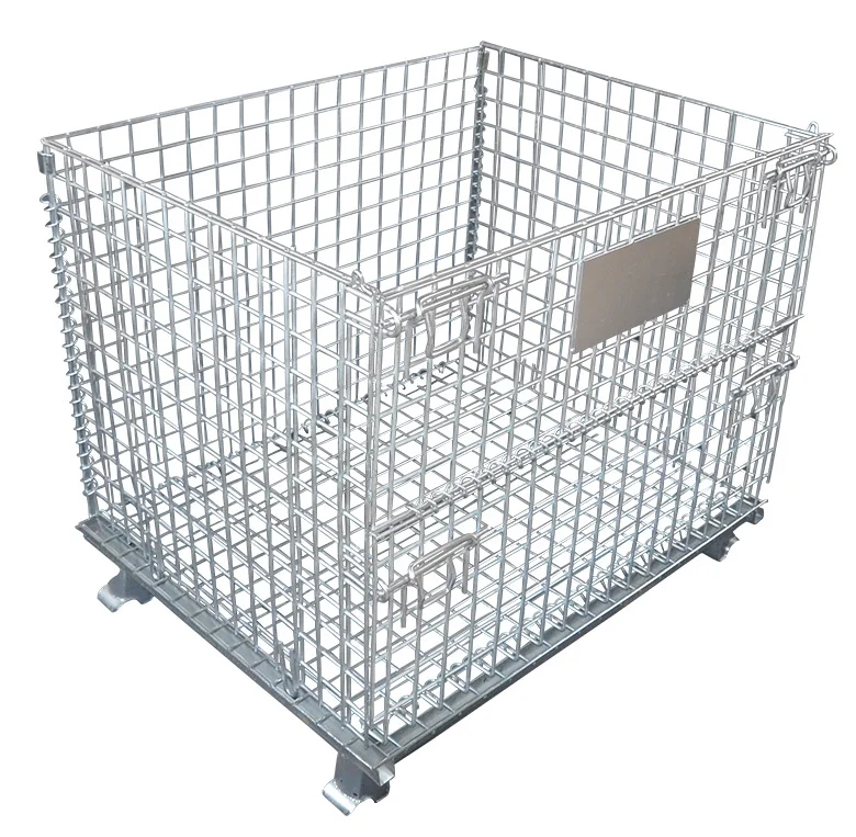 Heavy Foldable wire mesh metal pallet folding warehouse lockable storage Cages wire mesh container