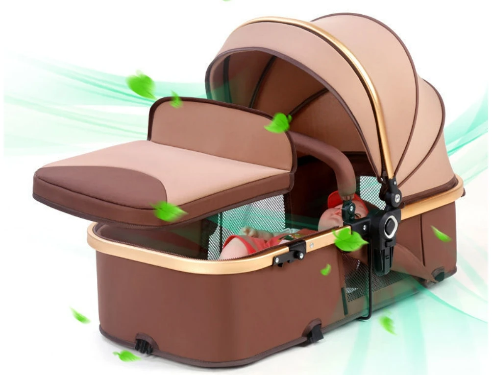 Luxury Baby Stroller with Bassinet Mode Foldable Infant Stroller High Landscape Reversible Stroller Travel Pram Baby Carriage