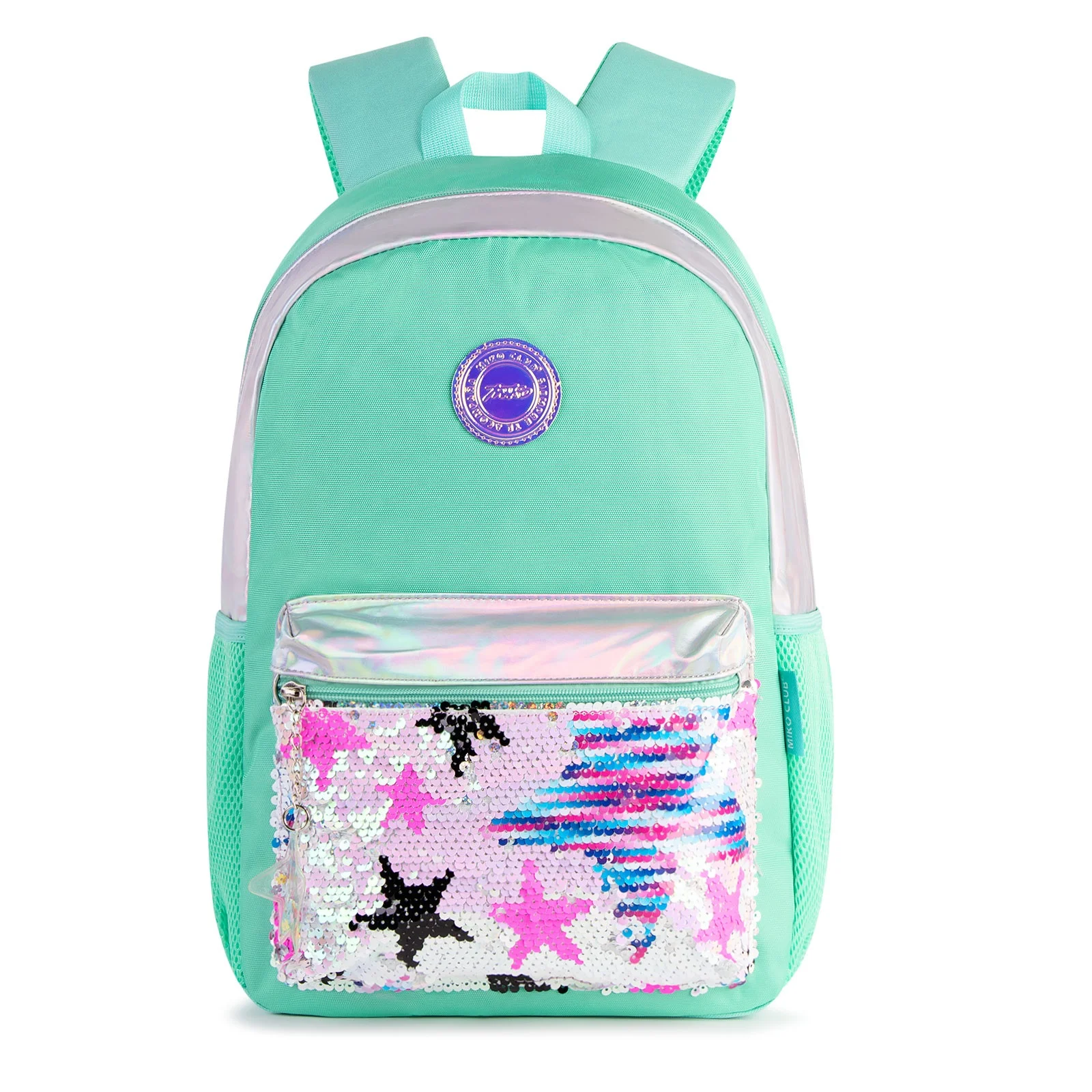 Street Fashion 15 Inch Green Sequin Stars Teenagers Children Kid Backpack School Bags Girls