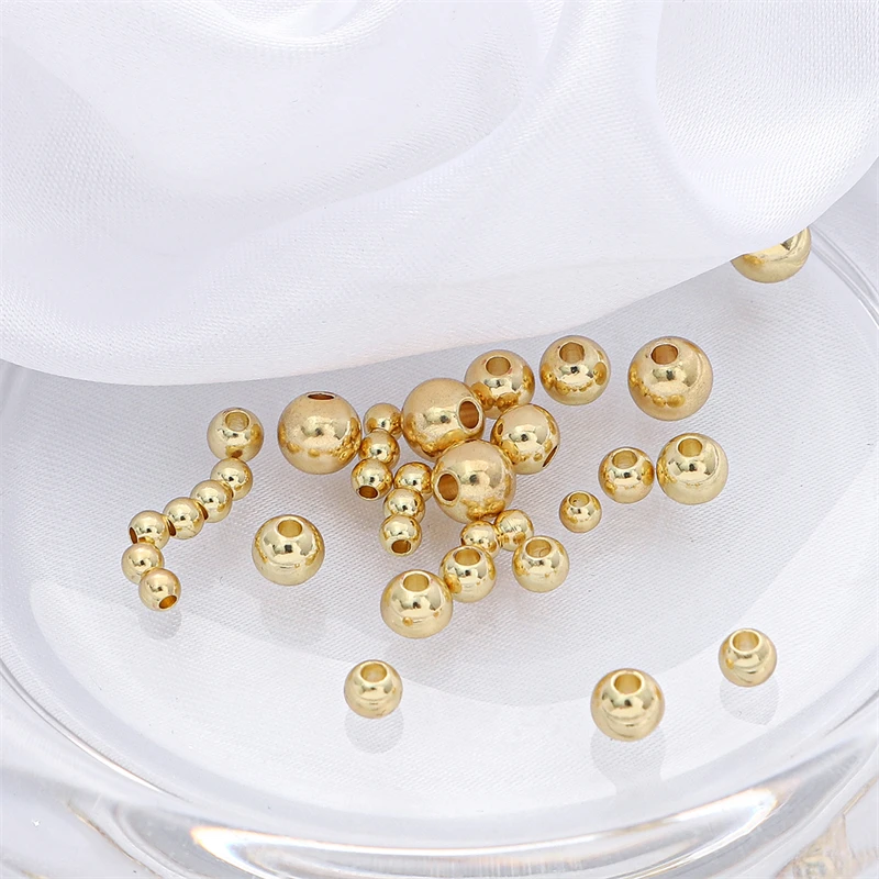 18 Years Wholesale Premium Real 14K Gold plated Beads Spacers Round Metal Beads For Jewelry Bracelet Findings Components Making