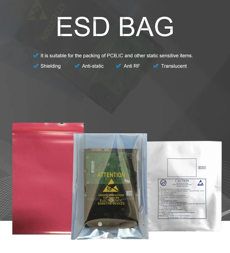Factory Custom Printing Zip Lock Anti-static ESD Laminated Shielding Bags Custom Packaging Bags For Electronic Components