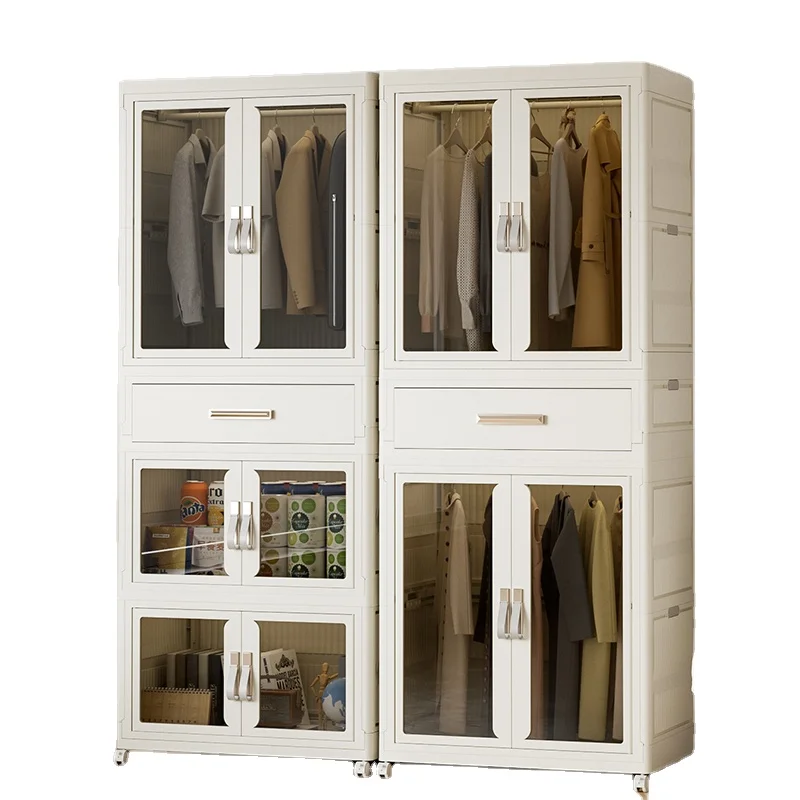 Modern high quality multi-functional foldable household plastic wardrobs cabinets plastic with wheels