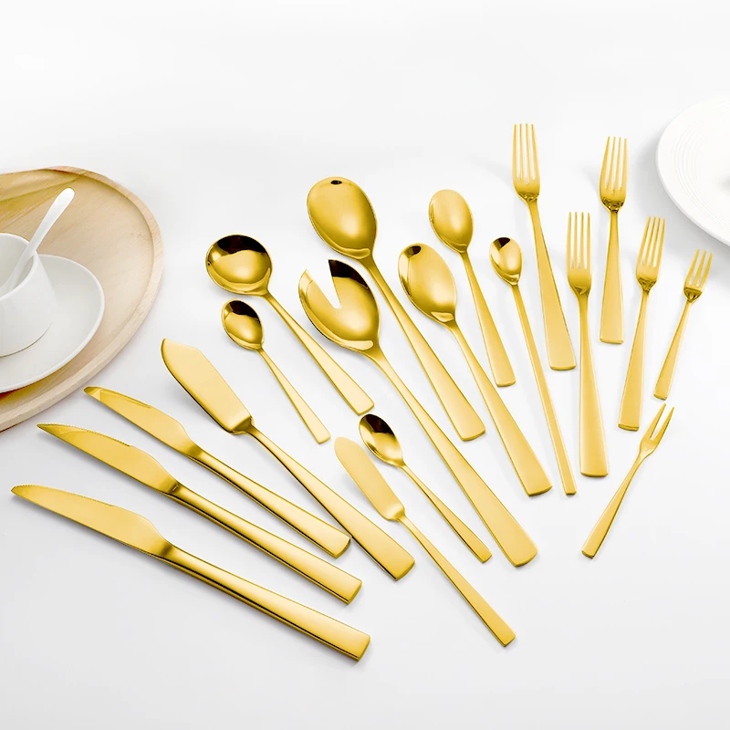 Hospitality Elegant Cutlery 18/10 Stainless Steel Luxury Flatware Unique 5pc Gold Silverware Set