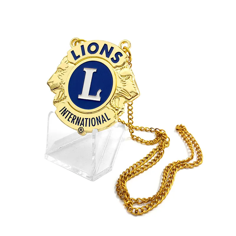 Lion Club Metal Badge Necklace Gold Souvenir Religious Europe Buddhism Painted Safety Pin Art & Collectible Custom Color 001