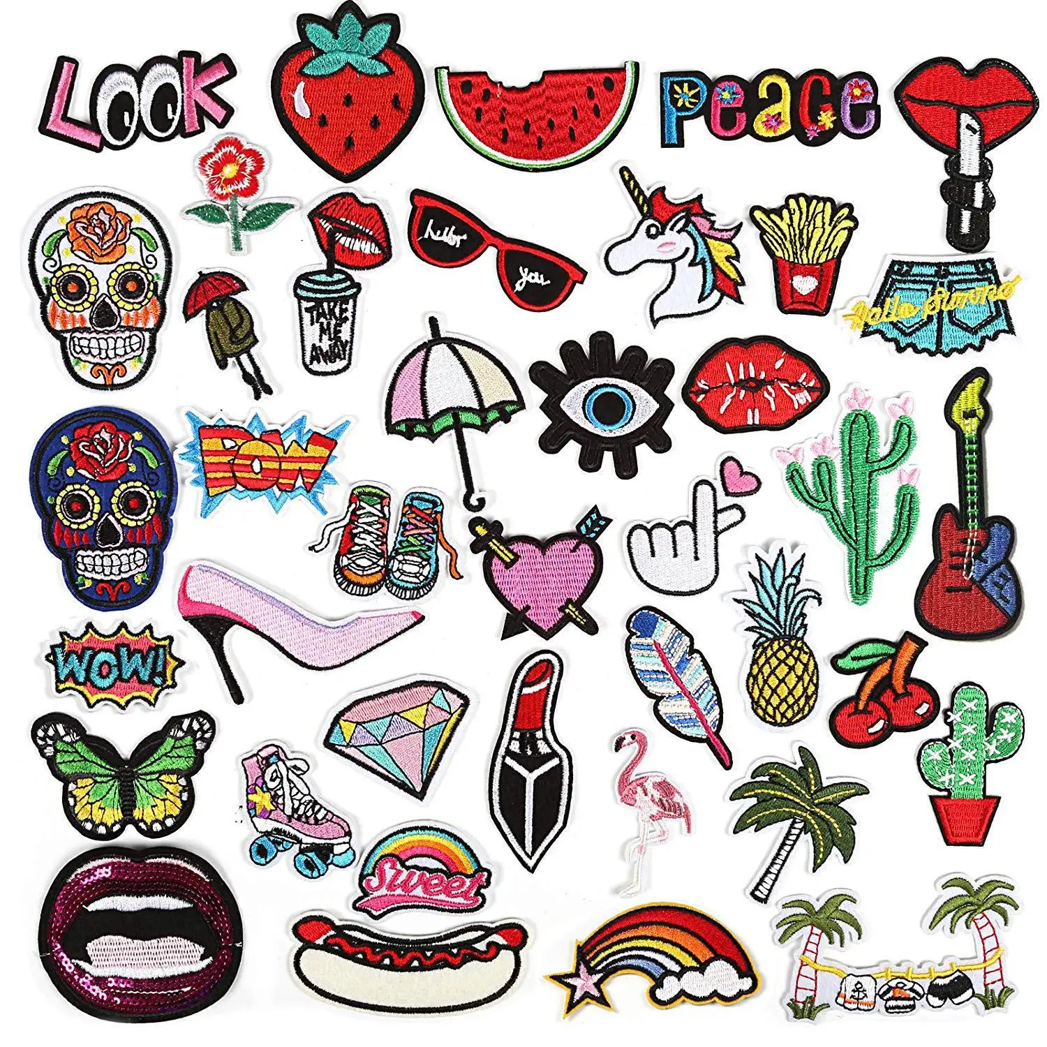 Strawberry Watermelon Wing Embroidery Patch Lover American Skull Badge Embroidered Iron On Patches Custom for Shoe Jeans Coat