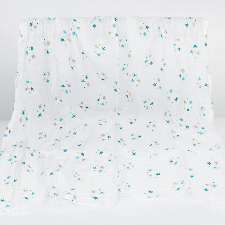 Hot Selling 120*120cm Leaves Printed Newborn Swaddle Blanket Breathable Animals Print Bamboo Cotton Muslin Swaddle Baby Blanket