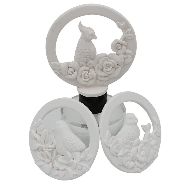 Handmade White Ceramic Flower Aroma Oil Diffuser Ceramic Bird Diffuser Aroma Perfume Glass Bottle