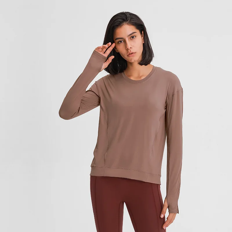 Custom Printed Womens Plain Long Sleeve Oversized Crop Tops Yoga Fitness Gym T-Shirt Logo Sportswear Tshirt For Women