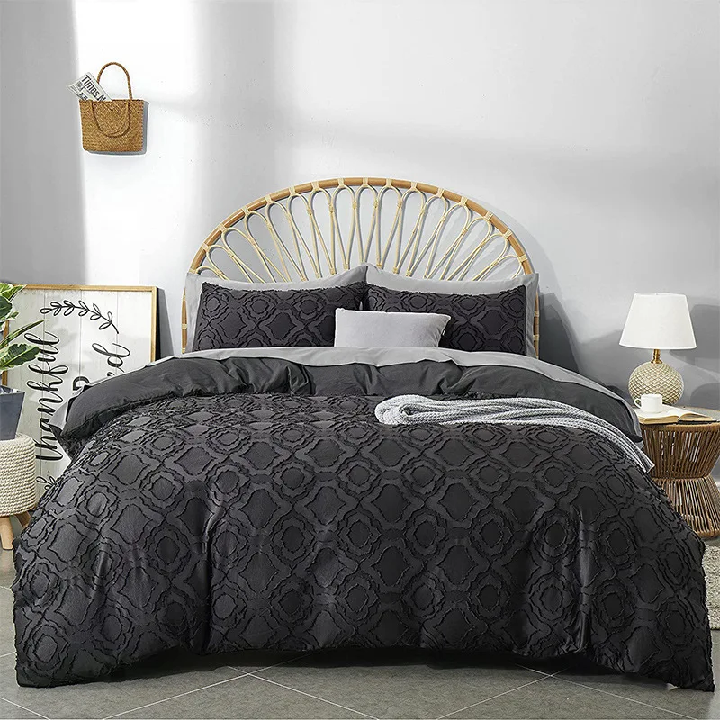 AOYATEX Plucked three piece bedding set Solid color duvet cover set pure cotton textured fabric