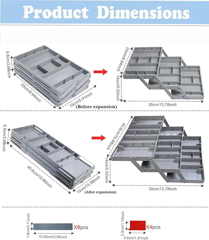3 Tier Drawer Organizer Expandable Junk Drawer Organizer Multi Level Folding Smart Drawer Organizer for Makeup