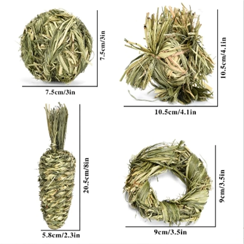 Small Animal Activity Play Chew Natural Hay Ball Bunny Molar Grass Stick Toys Rabbit Chew Toys