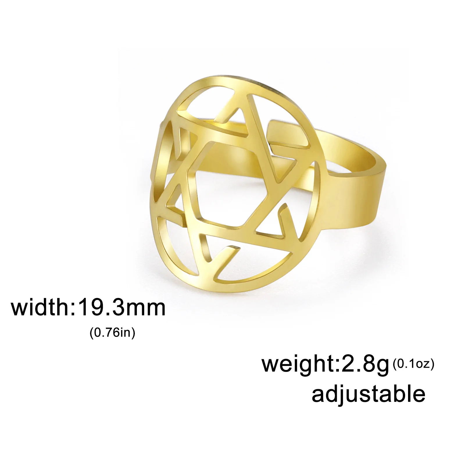 Religious Vintage Amulet Lucky Jewelry Stainless Steel 18k Gold Plated Hollow Hexagram Jewish Star Of David Opening Ring