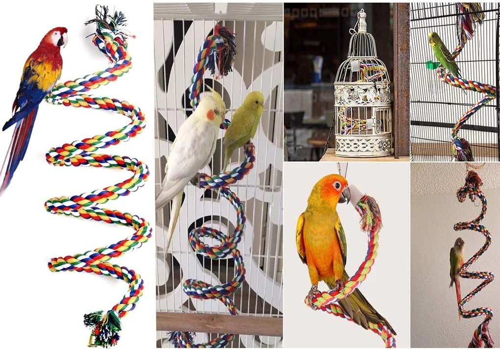 Parrot Rope Perch Cotton Rope Bird Perch With Bell Climbing Stand Bar Bird Bungee Toy Parrot Chew Toys Bird Perch Rope Bungee
