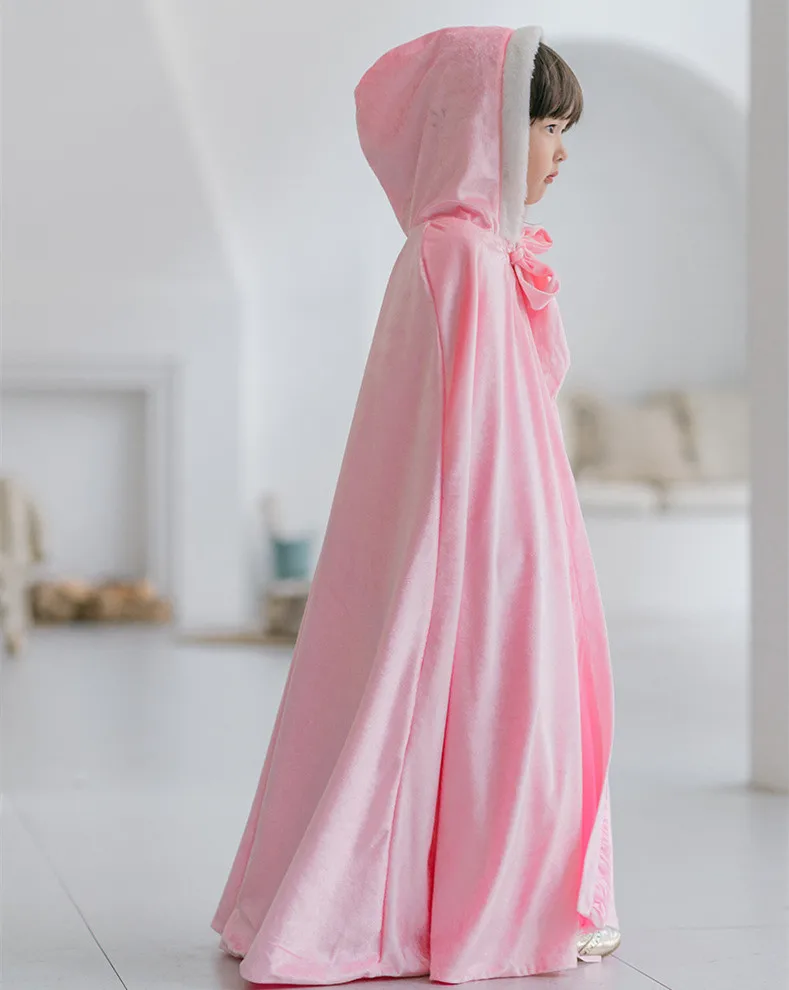 Wholesale Kids Cloak Snow Queen Anna Winter Long Cape for Christmas Floor Length Velvet Princess Capes