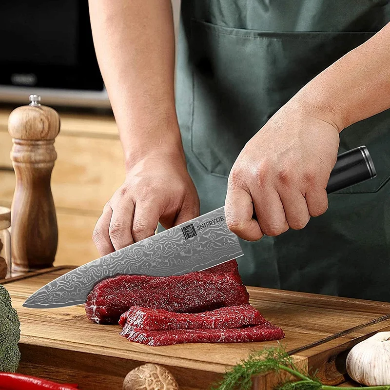 Wholesale price pakka wood handle Damascus Kitchen Knife set Damascus Steel Chef Santoku Knife set