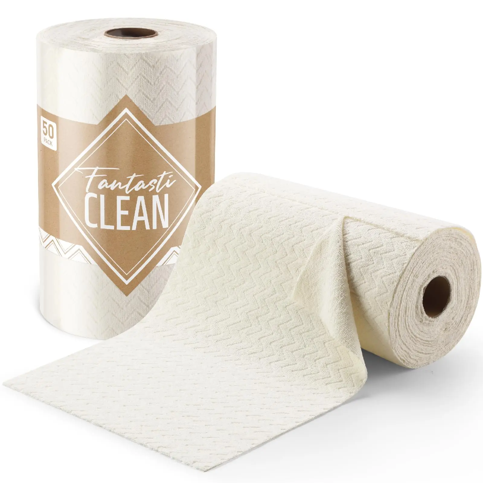 FantastiCLEAN 50 Pack 200gsm Tear Away Towels Microfiber Cleaning Cloth Roll, Reusable and Washable Cloths, for Car, House