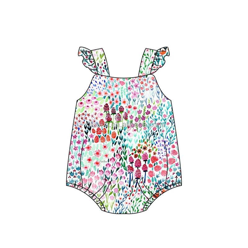 2022  Infant Boutique Clothing Ruffle Sleeve Newborn Girl Flower Romper with Snaps