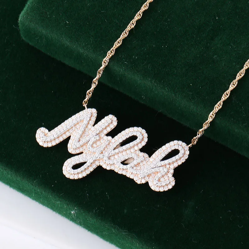 Fashion Name Plate Necklace Custom Jewelry 925 Sterling Silver 14K 18K Gold Moissanite Diamond Necklace Jewelry Set For Woman